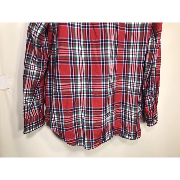 Crown & Ivy top large Red plaid womens button up cotton casual - Picture 6 of 7
